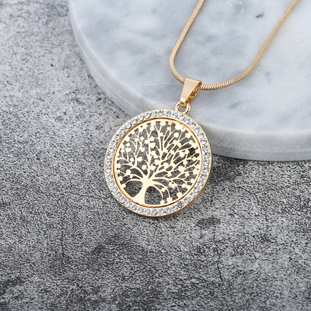 Women's Tree Of Life Crystal Round Pendant Necklace