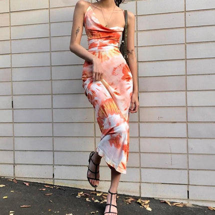 Tie Dye Printed Backless Midi Dress - wnkrs