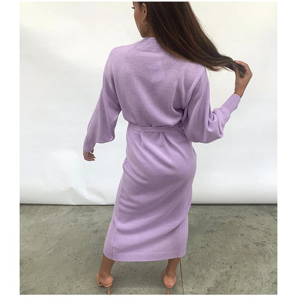 Knitted Women's Wrap Dress with V-Neck - wnkrs