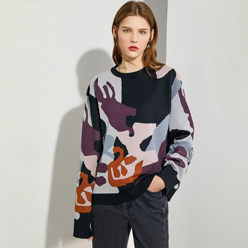 Women's Causal Patchwork Full Sleeved Jumper