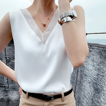 Women's V-Neck Sleeveless Silk Top - Wnkrs