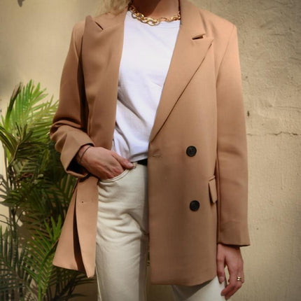 Women's Camel Color Double Breasted Blazer - Wnkrs