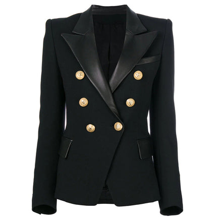 Black Women's Jacket with PU Leather Collar - Wnkrs