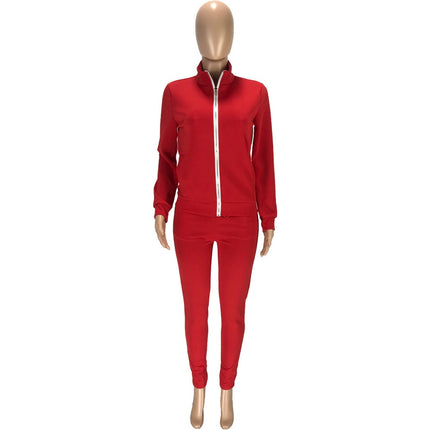Women's Contrast Zipper Jacket and Joggers Set - Wnkrs