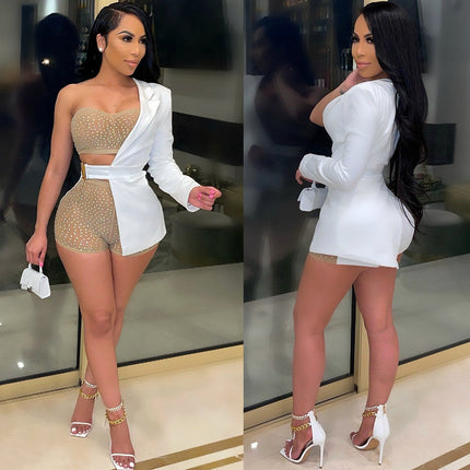 Women's Sexy Crystal Top, Blazer and Shorts Set - Wnkrs