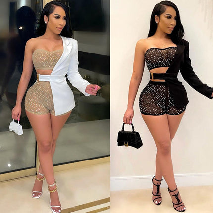 Women's Sexy Crystal Top, Blazer and Shorts Set - Wnkrs