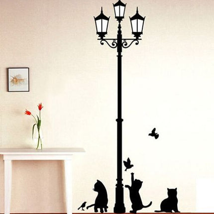 Decorative Wall Decals Ancient Lamp With Cats And Birds - wnkrs