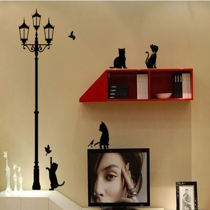 Decorative Wall Decals Ancient Lamp With Cats And Birds - wnkrs