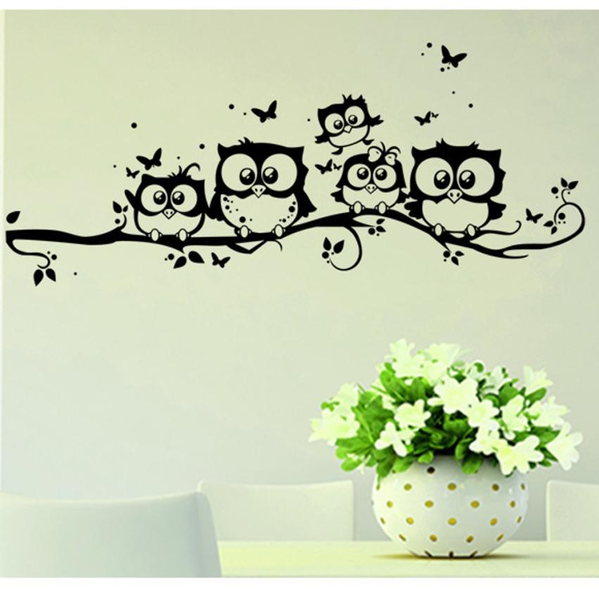 Vinyl Stickers With Cute Owls On The Tree For Wall