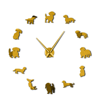 Funny Dog Mirror Design Self-Adhesive DIY Wall Clock - wnkrs
