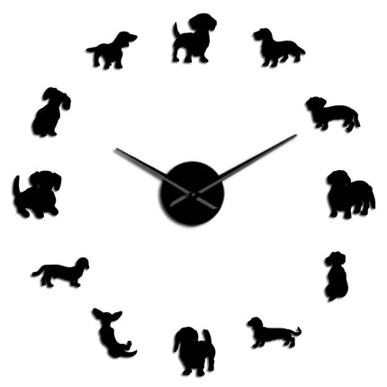 Funny Dog Mirror Design Self-Adhesive DIY Wall Clock - wnkrs