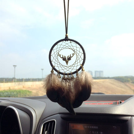 Mini Deer Dream Catcher with Natural Feathers - wnkrs