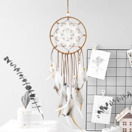 Nordic Style Floral Lace Dream Catcher with Feathers - wnkrs