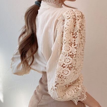 Women's Petal Sleeve Stand Collar Blouse - Wnkrs
