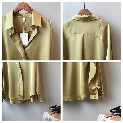 Women's Long Sleeved Satin Blouse - Wnkrs