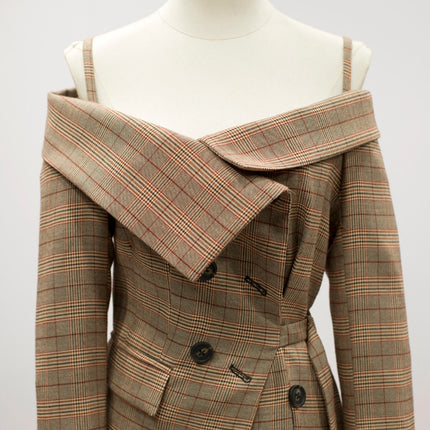 Elegant Off the Shoulder Plaid Women's Blazer - Wnkrs