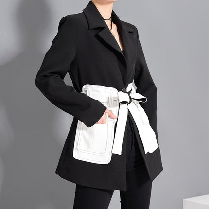 Women's Black Blazer White Pockets - Wnkrs