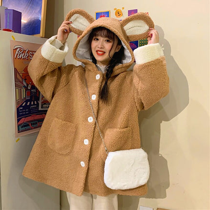 Elegant Faux Fur Kawaii Teddy Bear Coat - Wnkrs