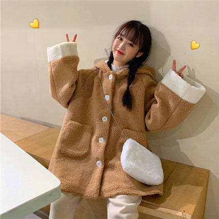 Elegant Faux Fur Kawaii Teddy Bear Coat - Wnkrs