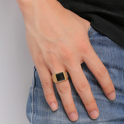 Stainless Steel Ring with Black Stone - Wnkrs