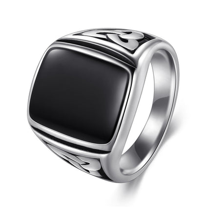 Square Steel Black Stone Titanium Ring for Men - Wnkrs