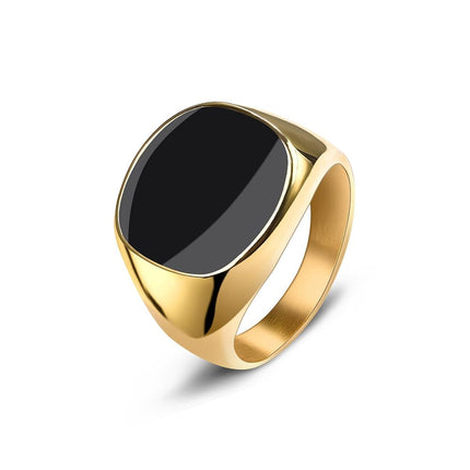 Square Steel Black Stone Titanium Ring for Men - Wnkrs