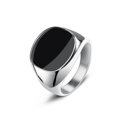 Square Steel Black Stone Titanium Ring for Men - Wnkrs