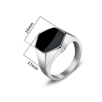 Square Steel Black Stone Titanium Ring for Men - Wnkrs