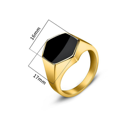 Square Steel Black Stone Titanium Ring for Men - Wnkrs
