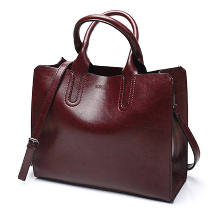 Women's Oil Leather Tote Shoulder Bag - Wnkrs