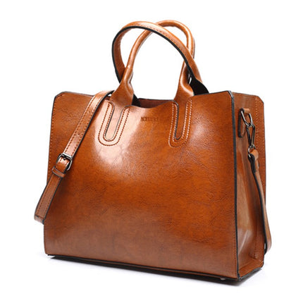Women's Oil Leather Tote Shoulder Bag - Wnkrs