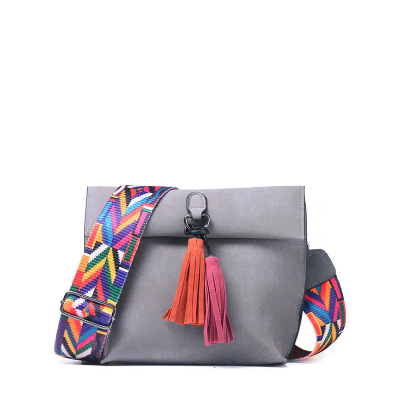 Leather Women's Shoulder Bag with Tassels