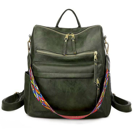 Women's Eco-Leather Backpack with Ethnic Style Strap - Wnkrs