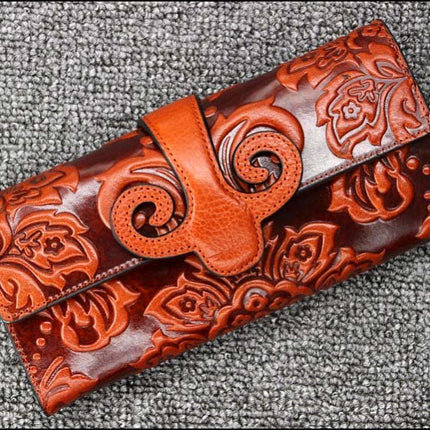 Chinese Style Genuine Leather Women's Hasp Purse - Wnkrs