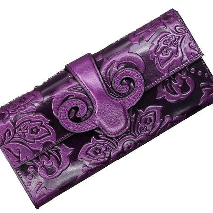 Chinese Style Genuine Leather Women's Hasp Purse - Wnkrs