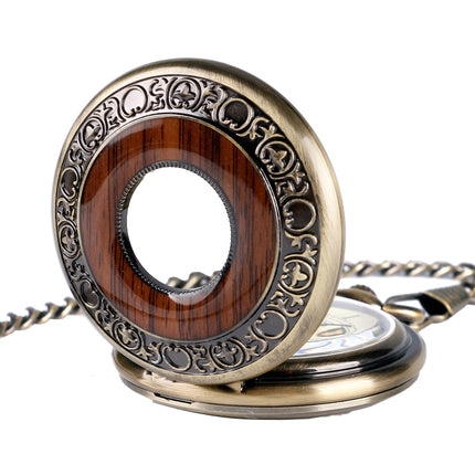 Men's Retro Style Pocket Watch with Wooden Pattern - wnkrs