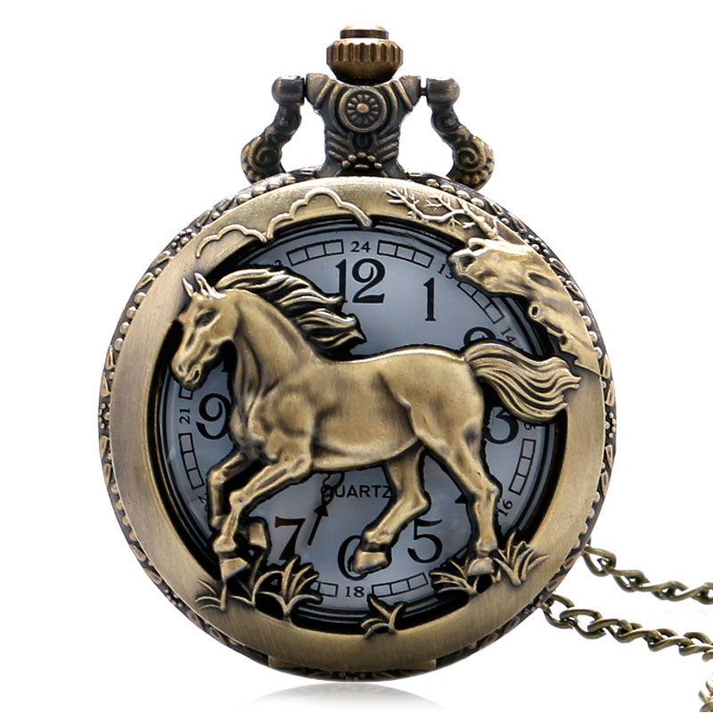 Men's Stylish Pocket Watch with Horse Pattern