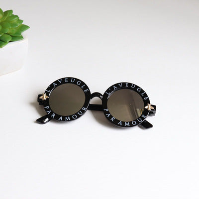 Girl's Summer Round Sunglasses with Letter Pattern - Wnkrs