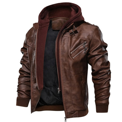 Men's Leather Jacket with Hood - Wnkrs