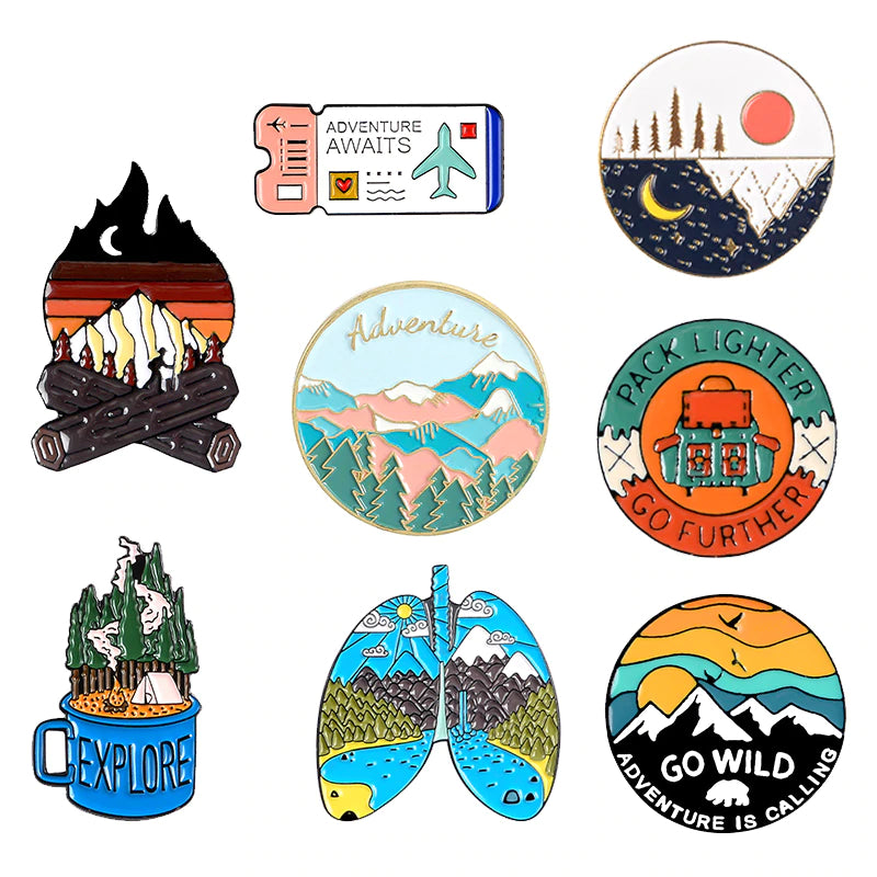 Camping Themed Metal Brooch