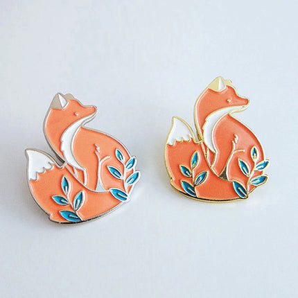 Cartoon Gold / Silver Fox Enamel Brooch - Wnkrs