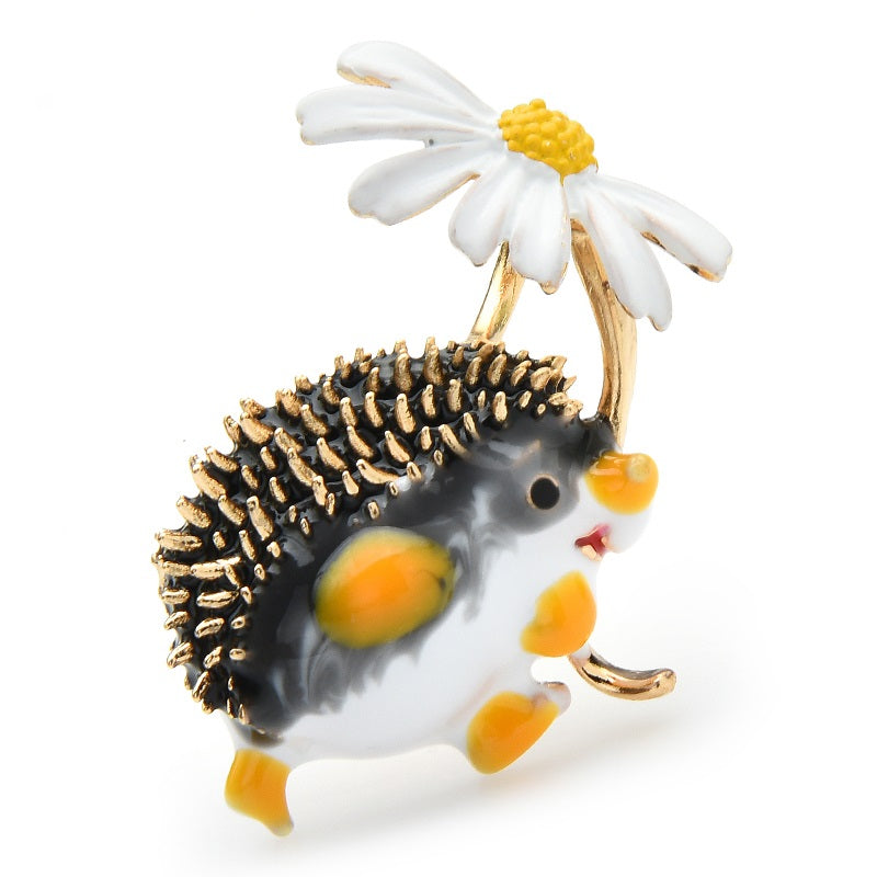 Crystal Hedgehog with Flower Brooch