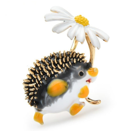 Crystal Hedgehog  with Flower Brooch - Wnkrs