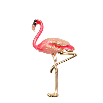 Cute Enamel Flamingo Shaped Brooch - Wnkrs