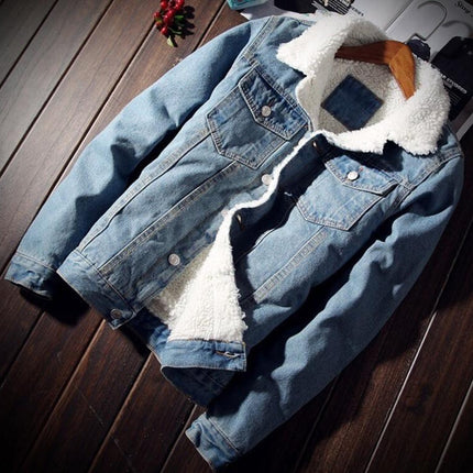 Men's Warm Fleece Denim Jacket with Fur - Wnkrs