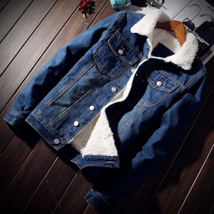Men's Warm Fleece Denim Jacket with Fur - Wnkrs