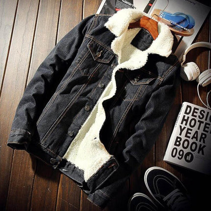 Men's Warm Fleece Denim Jacket with Fur - Wnkrs