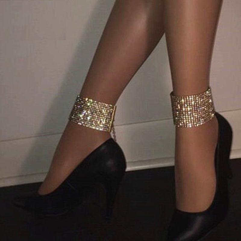 Leg Chain 14 Rows Crystal Wide Anklet For Women