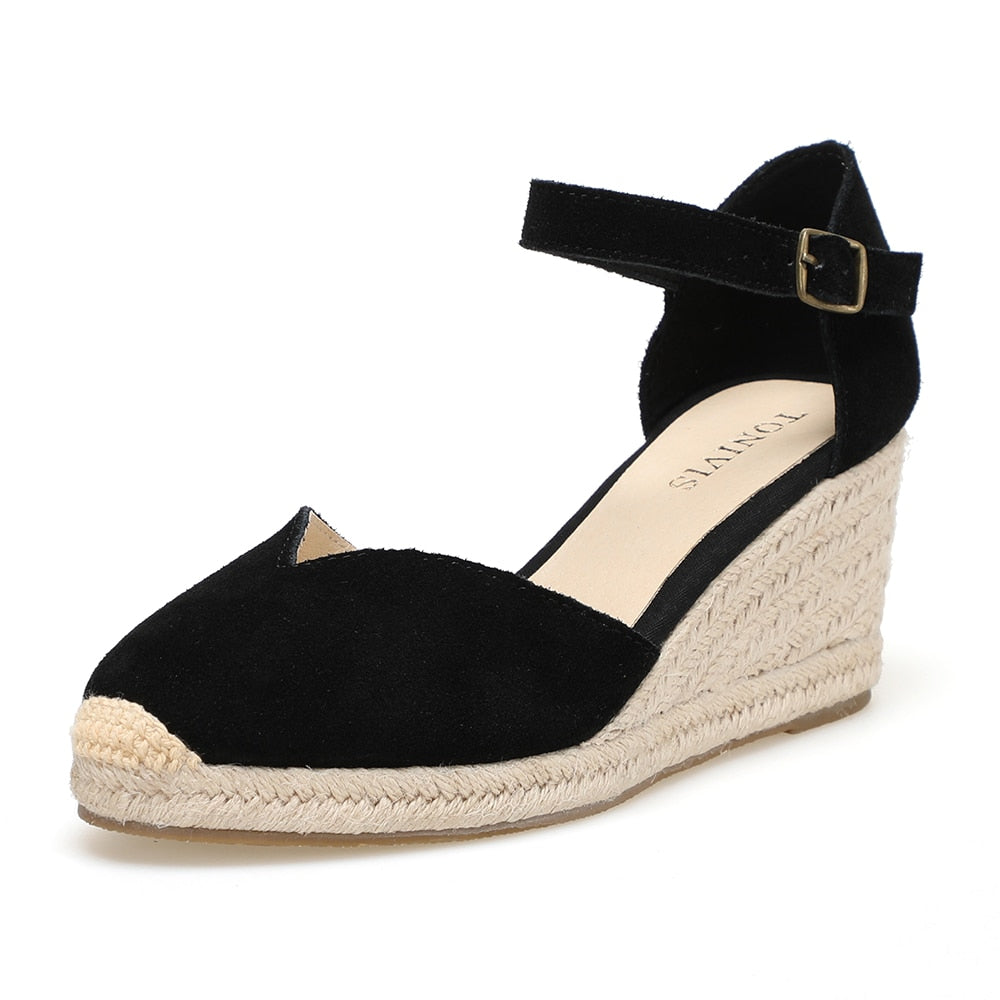 Black and Beige Wedge Sandals for Women