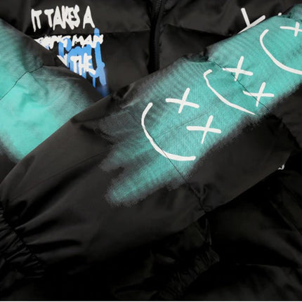 Men's Graffiti Print Puffer Jacket - Wnkrs